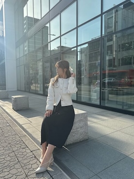 「アイテム（ノーカラージャケット、ホワイト系）」を使った、saisondepapillon_officialさん（レディース・160cm）の春コーディネート