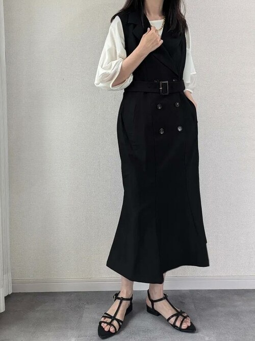 [I AM MARI]セリンディカラートレンチ配色ワンピース ノースリーブマーメイドトレンチ風ワンピース（ワンピース