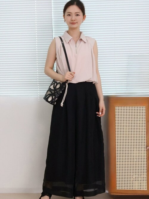 ブラック ワイドパンツ フロントタック パンツ 日本製フロントタックワイドパンツ レディース