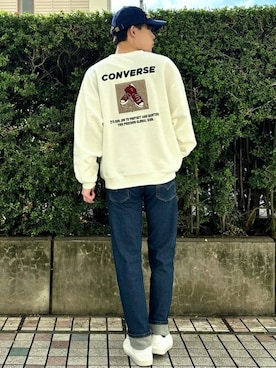 「アイテム（スウェット、ホワイト系）」を使った、Rightonさん（メンズ・175cm）の冬コーディネート