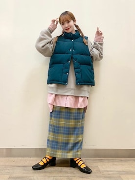 「アイテム（ダウンベスト）」を使った、Rightonさん（レディース・155cm）の冬コーディネート