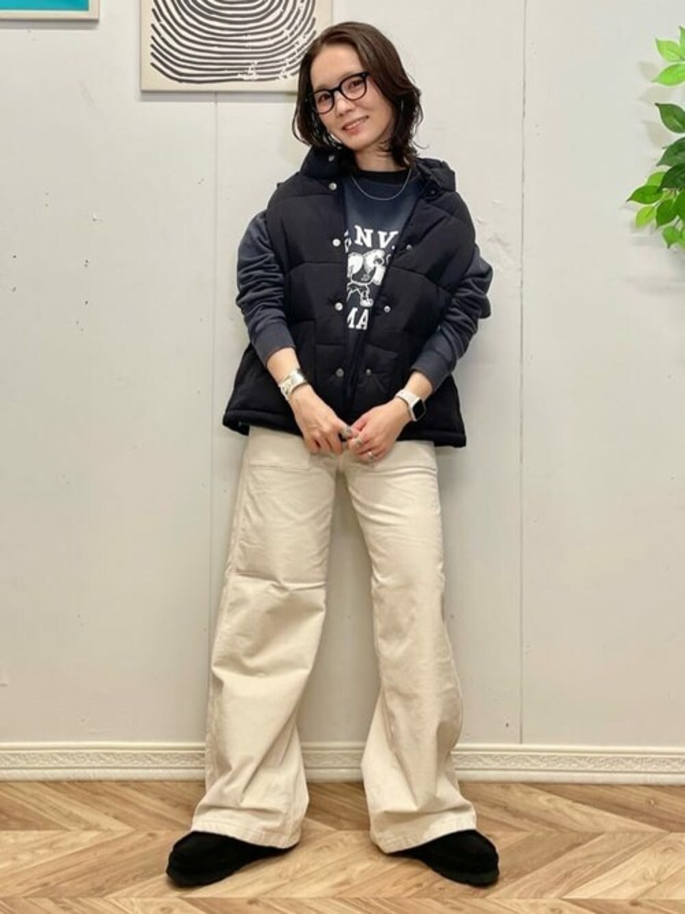 「大人カジュアル、休日コーデ、シンプルコーデ、ママコーデ、30代コーデ、骨格ウェーブ」｜「Championの【Champion】ヴィンテージプリントスウェット（スウェット、ブルー系）」を使った、Rightonさん（レディース・158cm）の冬コーディネートの1枚目の写真