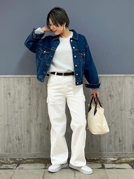 「春カラー」｜「アイテム（カーゴパンツ）」を使った、Rightonさん（レディース・163cm）の冬コーディネート