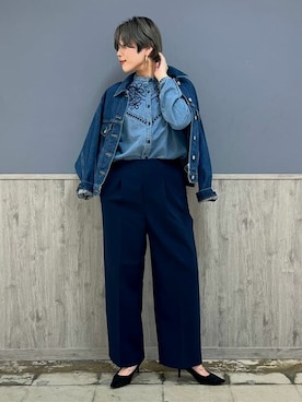 「大人カジュアルコーデ」｜「アイテム（デニムジャケット）」を使った、Rightonさん（レディース・163cm）の春コーディネート