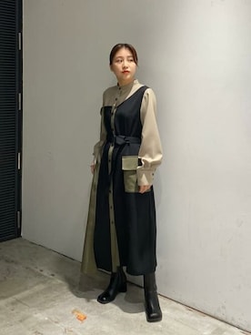「#秋コーデ」｜「アイテム（シャツワンピース）」を使った、Yukaさん（レディース・152cm）の秋コーディネート