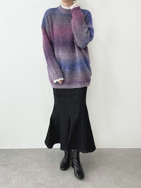 「グラデーションニット」｜「アイテム（Tシャツ/カットソー）」を使った、BLUEEASTさん（レディース・160cm）の冬コーディネート