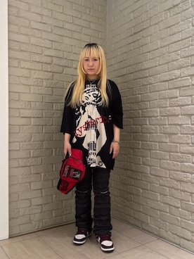 「アイテム（ボディバッグ/ウエストポーチ、レッド系）」を使った、shi0ri68さん（レディース・155cm）の夏コーディネート