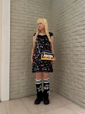 「HYSTERIC GLAMOUR（ヒステリックグラマー）のROCK HAPPENING柄 ワンピース（ワンピース）」を使った、shi0ri68さん（レディース・155cm）の秋コーディネート