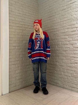 「アイテム（ニットキャップ/ビーニー、レッド系）」を使った、shi0ri68さん（レディース・155cm）の秋コーディネート