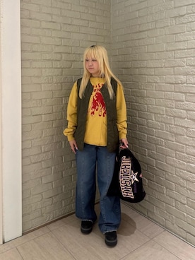 「HYSTERIC GLAMOUR（ヒステリックグラマー）のカーブデニムパンツ（デニムパンツ、ブルー系）」を使った、shi0ri68さん（レディース）の春コーディネート