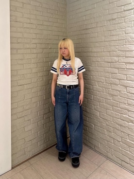 「HYSTERIC GLAMOUR（ヒステリックグラマー）のSTUDS BADGES FEVER ベルト（ベルト、ブラック系）」を使った、shi0ri68さん（レディース）の春コーディネート
