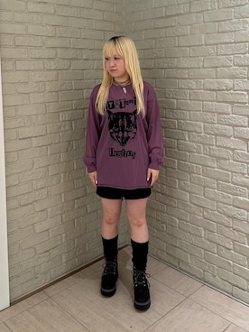 「HYSTERIC GLAMOUR（ヒステリックグラマー）のフロントジップナイロンミニスカート（スカート、ブラック系）」を使った、shi0ri68さん（レディース）の春コーディネート