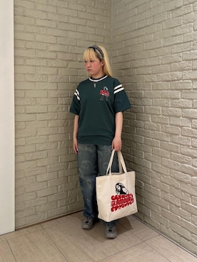 「HYSTERIC GLAMOUR（ヒステリックグラマー）のSKULL FOG柄 ルーズストレートデニムパンツ（デニムパンツ、ブルー系）」を使った、shi0ri68さん（レディース）の春コーディネート
