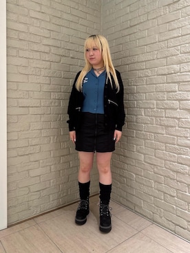 「HYSTERIC GLAMOUR（ヒステリックグラマー）のスタッズ カーディガン（カーディガン/ボレロ、ブラック系）」を使った、shi0ri68さん（レディース）の春コーディネート