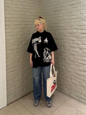 「HYSTERIC GLAMOUR（ヒステリックグラマー）のMETAL GUID ポロシャツ（ポロシャツ、ブラック系）」を使った、shi0ri68さん（レディース）の春コーディネート