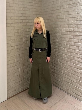 「HYSTERIC GLAMOUR（ヒステリックグラマー）のミリタリーロングスカート（スカート、グリーン系）」を使った、shi0ri68さん（レディース）の春コーディネート
