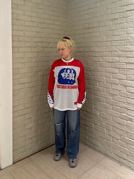 「HYSTERIC GLAMOUR（ヒステリックグラマー）のMULTI WOMAN MOTO Tシャツ（Tシャツ/カットソー、ホワイト系）」を使った、shi0ri68さん（レディース）の春コーディネート