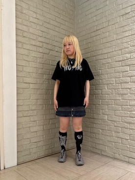 「HYSTERIC GLAMOUR（ヒステリックグラマー）のスクラッチAラインデニムミニスカート（デニムスカート、ブルー系）」を使った、shi0ri68さん（レディース）の春コーディネート