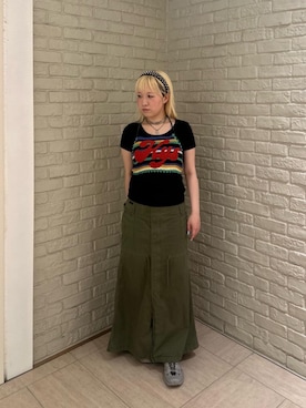 「HYSTERIC GLAMOUR（ヒステリックグラマー）のミリタリーロングスカート（スカート、グリーン系）」を使った、shi0ri68さん（レディース）の春コーディネート