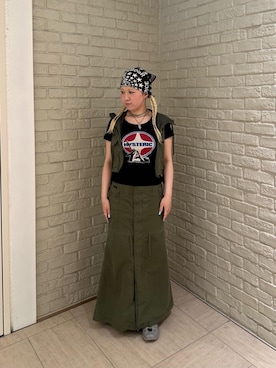 「HYSTERIC GLAMOUR（ヒステリックグラマー）のミリタリーロングスカート（スカート、グリーン系）」を使った、shi0ri68さん（レディース）の夏コーディネート