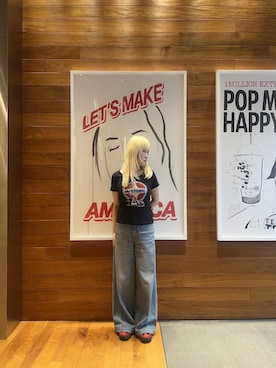 「HYSTERIC GLAMOUR（ヒステリックグラマー）のデニムワイドパンツ（デニムパンツ、ブルー系）」を使った、shi0ri68さん（レディース）の夏コーディネート