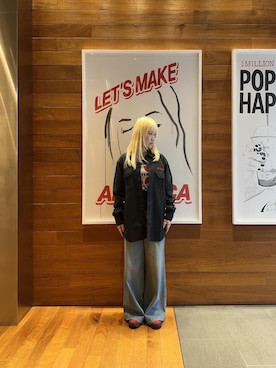 「HYSTERIC GLAMOUR（ヒステリックグラマー）のデニムワイドパンツ（デニムパンツ、ブルー系）」を使った、shi0ri68さん（レディース）の夏コーディネート