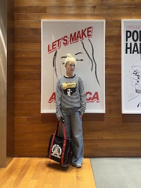 「HYSTERIC GLAMOUR（ヒステリックグラマー）のデニムワイドパンツ（デニムパンツ、ブルー系）」を使った、shi0ri68さん（レディース）の秋コーディネート