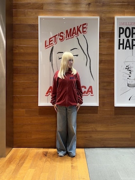 「HYSTERIC GLAMOUR（ヒステリックグラマー）のデニムワイドパンツ（デニムパンツ、ブルー系）」を使った、shi0ri68さん（レディース）の秋コーディネート