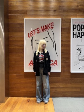 「HYSTERIC GLAMOUR（ヒステリックグラマー）のデニムワイドパンツ（デニムパンツ、ブルー系）」を使った、shi0ri68さん（レディース）の秋コーディネート