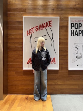 「HYSTERIC GLAMOUR（ヒステリックグラマー）のデニムワイドパンツ（デニムパンツ、ブルー系）」を使った、shi0ri68さん（レディース）の秋コーディネート