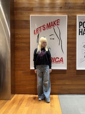「HYSTERIC GLAMOUR（ヒステリックグラマー）のデニムワイドパンツ（デニムパンツ、ブルー系）」を使った、shi0ri68さん（レディース）の秋コーディネート