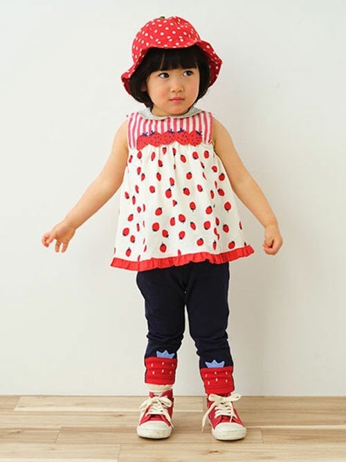 着1 ベイビーチアー　エプロンドレス風チュニックとレギンスセットアップ　80 着1 ベイビーチアー エプロンドレス風チュニックとレギンス