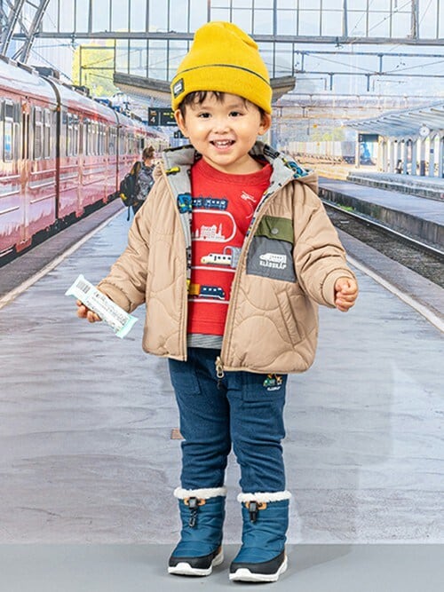 セール】電車アップリケ裾ボーダートレーナー（スウェット