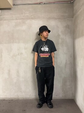 「HYSTERIC GLAMOUR（ヒステリックグラマー）のMULTI HYSTERIC WOMAN Tシャツ（Tシャツ/カットソー、ブラック系）」を使った、taichiさん（メンズ・174cm）の夏コーディネート