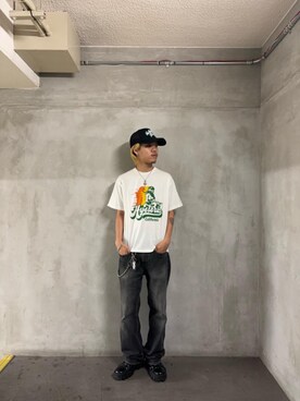 「HYSTERIC GLAMOUR（ヒステリックグラマー）のCALIFORNIA 70 Tシャツ（Tシャツ/カットソー、ホワイト系）」を使った、taichiさん（メンズ・174cm）の夏コーディネート