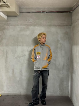 「HYSTERIC GLAMOUR（ヒステリックグラマー）のDETROIT ROCK レーシングジャケット（ブルゾン、グレー系）」を使った、taichiさん（メンズ・174cm）の夏コーディネート