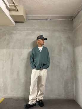 「HYSTERIC GLAMOUR（ヒステリックグラマー）のルーズストレートパンツ（その他パンツ、ホワイト系）」を使った、taichiさん（メンズ・174cm）の夏コーディネート