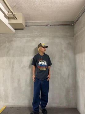 「HYSTERIC GLAMOUR（ヒステリックグラマー）の尾錠付デニム ワークパンツ（デニムパンツ、ブルー系）」を使った、taichiさん（メンズ・174cm）の夏コーディネート