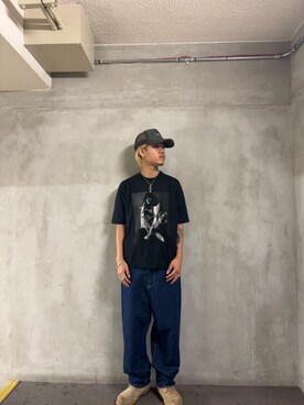「HYSTERIC GLAMOUR（ヒステリックグラマー）の尾錠付デニム ワークパンツ（デニムパンツ、ブルー系）」を使った、taichiさん（メンズ・174cm）の秋コーディネート