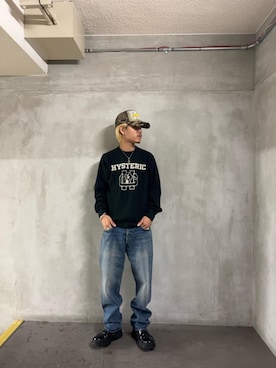 「HYSTERIC GLAMOUR（ヒステリックグラマー）のストレートデニムパンツ（デニムパンツ、ブルー系）」を使った、taichiさん（メンズ・174cm）の秋コーディネート