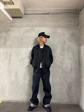 「HYSTERIC GLAMOUR（ヒステリックグラマー）のリジットデニム ストレートバギーパンツ（デニムパンツ、ブルー系）」を使った、taichiさん（メンズ・174cm）の秋コーディネート