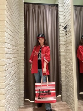 「アイテム（その他アウター、レッド系）」を使った、hzktoさん（レディース・161cm）の夏コーディネート