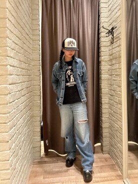 「ワイドパンツ 」｜「アイテム（デニムジャケット）」を使った、hzktoさん（レディース・161cm）の秋コーディネート