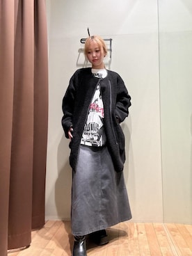 「HYSTERIC GLAMOUR（ヒステリックグラマー）のアイテム（ノーカラーコート）」を使った、hzktoさん（レディース・161cm）の冬コーディネート