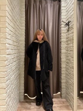 「HYSTERIC GLAMOUR（ヒステリックグラマー）のアイテム（ノーカラーコート）」を使った、hzktoさん（レディース・161cm）の冬コーディネート