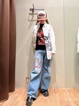 「シャツ 」｜「アイテム（帽子）」を使った、hzktoさん（レディース・161cm）の冬コーディネート