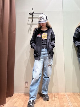 「HYSTERIC GLAMOUR（ヒステリックグラマー）のBLACK MAGIC WOMAN チビTシャツ（Tシャツ/カットソー）」を使った、hzktoさん（レディース・161cm）の冬コーディネート