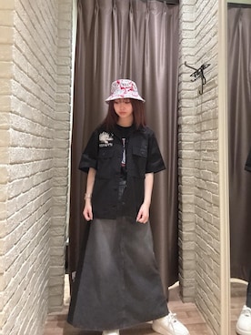 「シャツ 」｜「アイテム（帽子）」を使った、hzktoさん（レディース・161cm）の夏コーディネート
