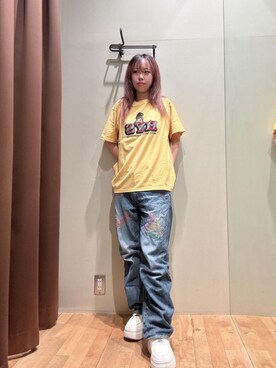 ヒステリックグラマー　ラグラン　tシャツ　イエロー HYSTERIC GLAMOURのTシャツ/カットソー（イエロー系）を使った