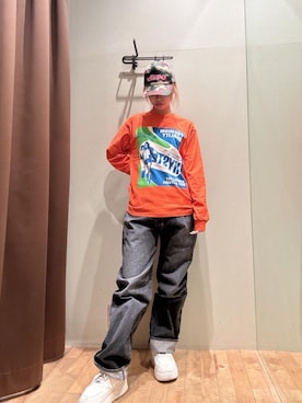 「アイテム（Tシャツ/カットソー、オレンジ系）」を使った、hzktoさん（レディース・161cm）の秋コーディネート